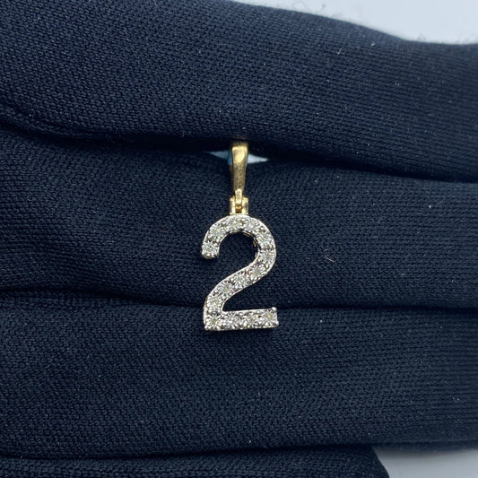 Diamond numeral pendant 14k yellow gold