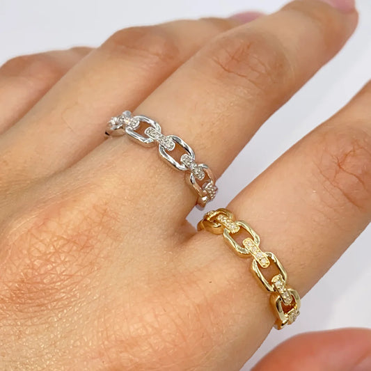 14k Gold Link Chain Diamond Ring