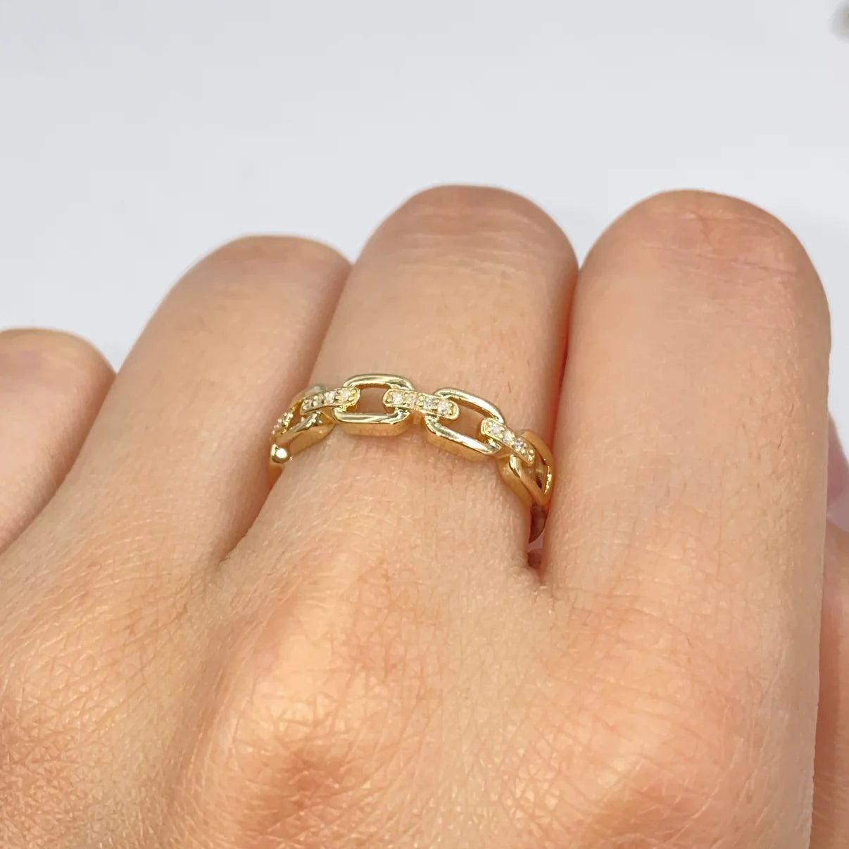 14k Gold Link Chain Diamond Ring