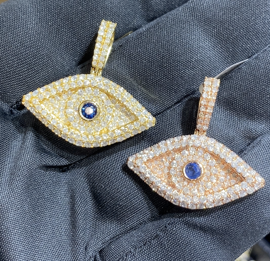 Diamond evil eye pendant 14k yellow/ rose MGI