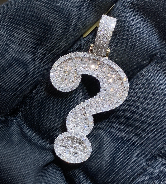 Diamond question mark pendant 14k yellow gold MGI-P3115