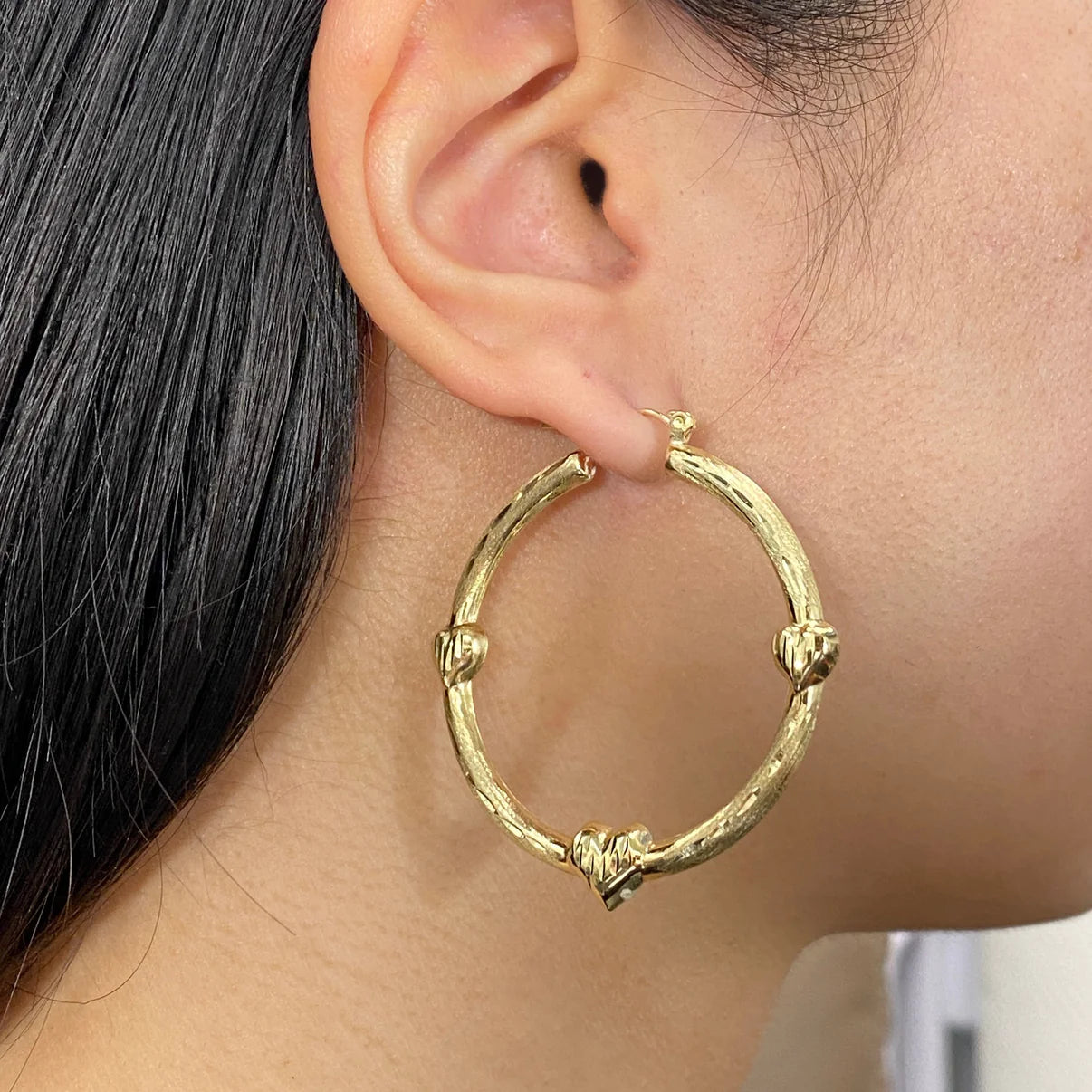 10K Yellow Gold Circle-Heart Hoop Earring