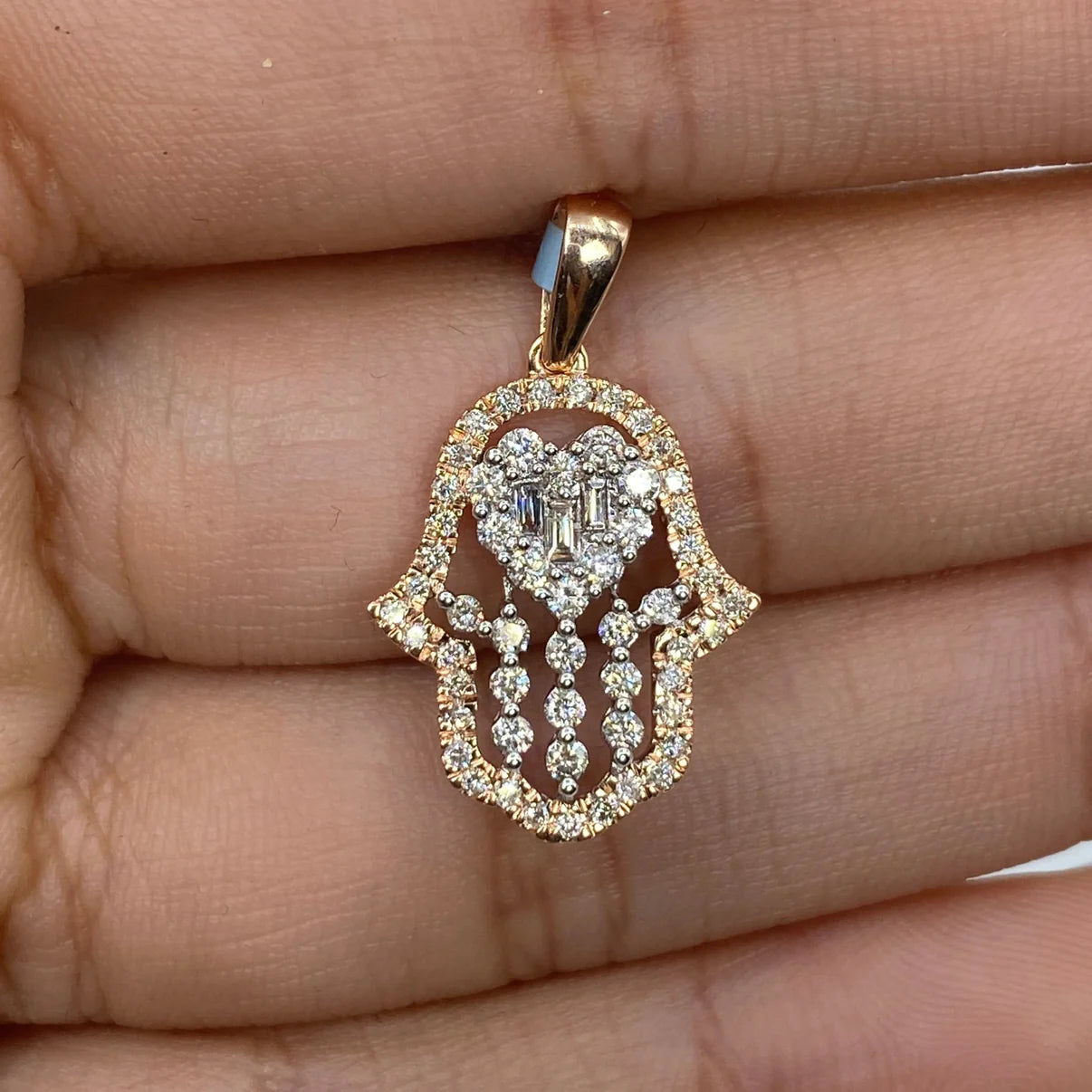 14K Gold Diamond Hamsa Pendant