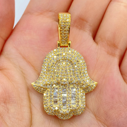 14K Gold Diamond Jumbo Hamsa Pendant