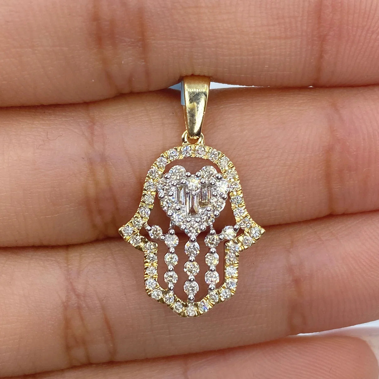 14K Gold Diamond Hamsa Pendant