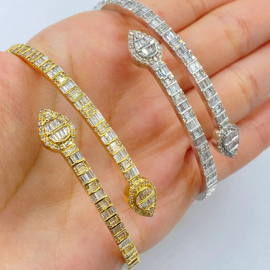 10K Gold Diamond Baguette Bangle Bracelet