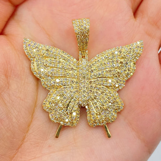 14k Gold Diamond Jumbo Butterfly Pendant