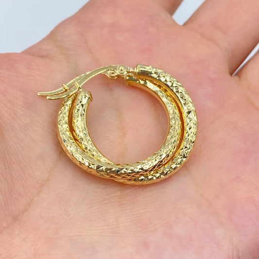 14K Yellow Gold Diamond Cut Hoop Earring 3.5mm