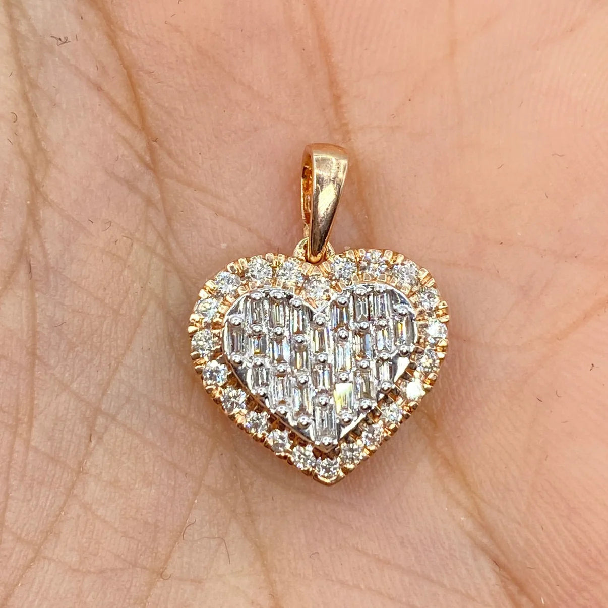 14K Gold Diamond Pave Baguette Heart Pendant