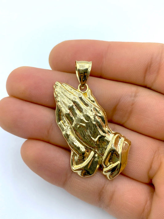 14K Gold Praying Hand Pendant 1.8"