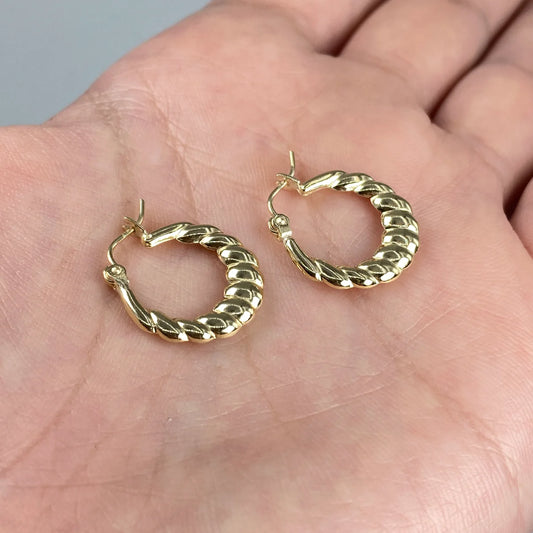 10K Yellow Gold Flat Croissant Hoop Earrings