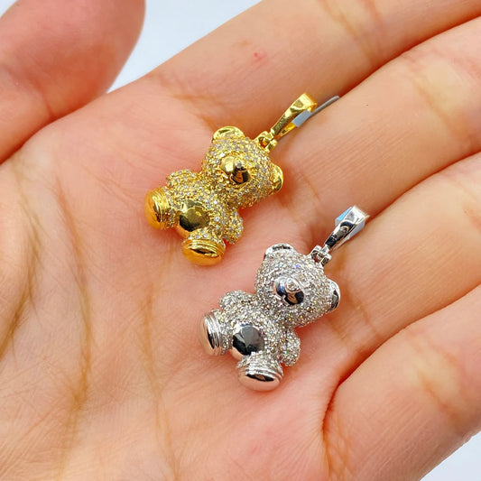 14k Gold Diamond Teddy Bear Pendant