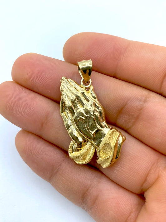 14K Gold Praying Hand Pendant 1.5"