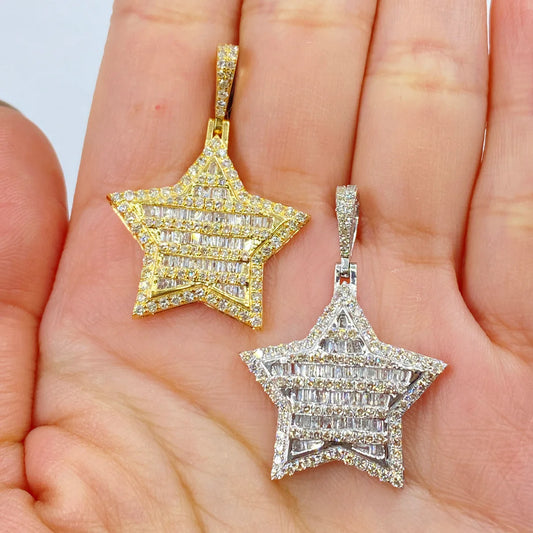 10k Gold Diamond Baguette Star Pendant