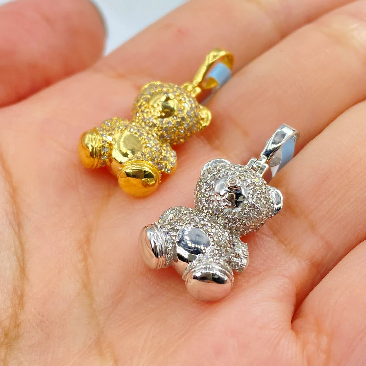 14k Gold Diamond Teddy Bear Pendant