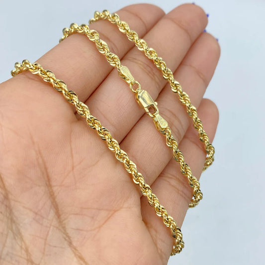 14K Yellow Gold Rope Bracelet 3.1mm-3.5mm