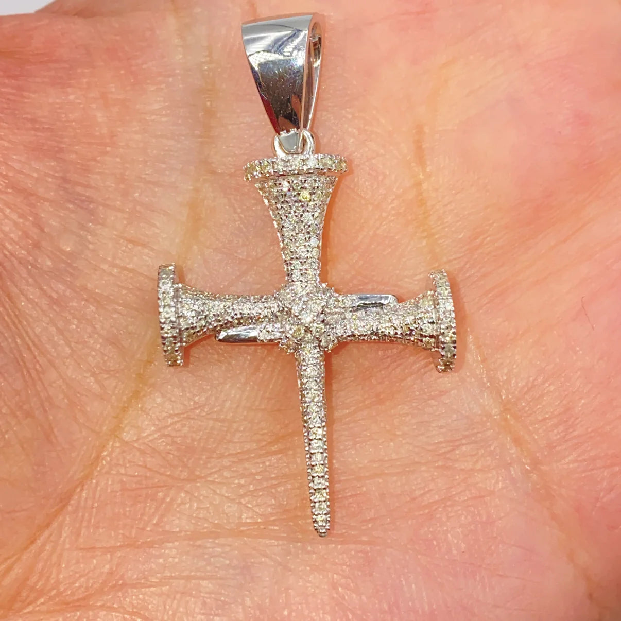 10K Gold Diamond Nail Cross Pendant