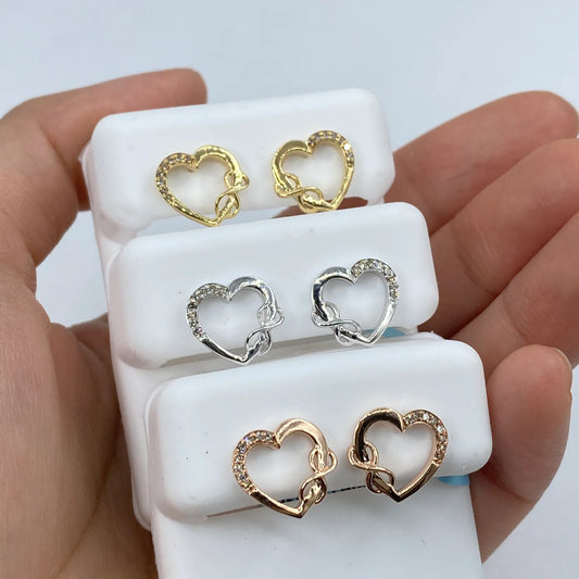 14K Gold Diamond Heart Stud Earrings