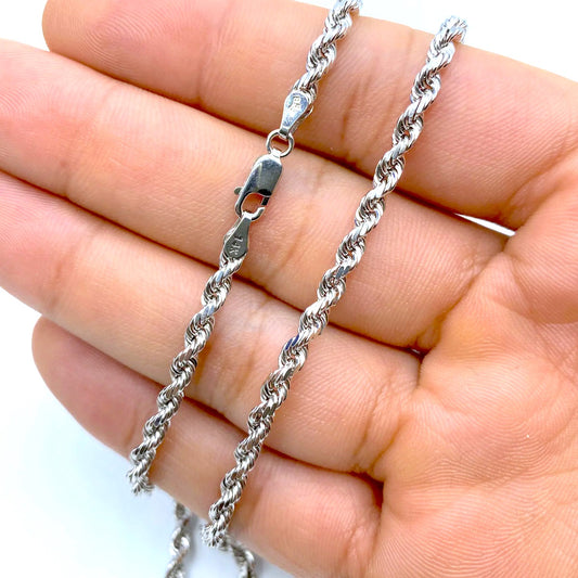 14K White Gold Rope Chain 3.7mm