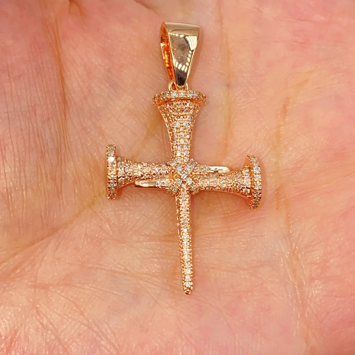 10K Gold Diamond Nail Cross Pendant