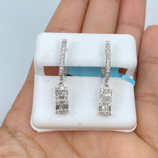 14k Gold Diamond Baguette Dangling Earring