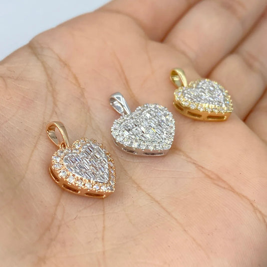 14K Gold Diamond Pave Baguette Heart Pendant