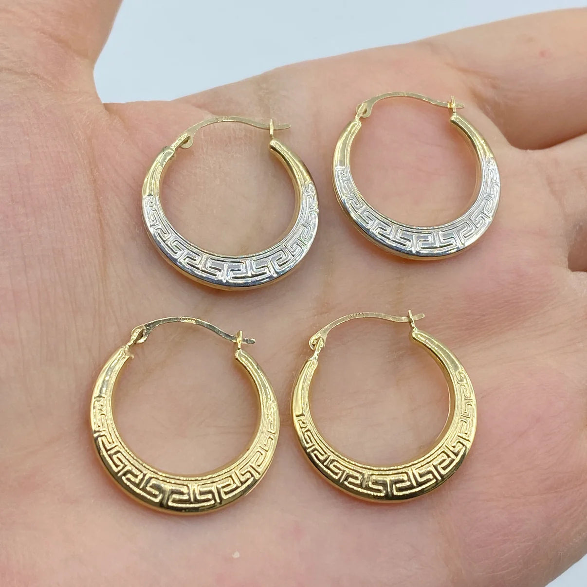 14K Yellow Gold Greek Hoop Earrings 21mm