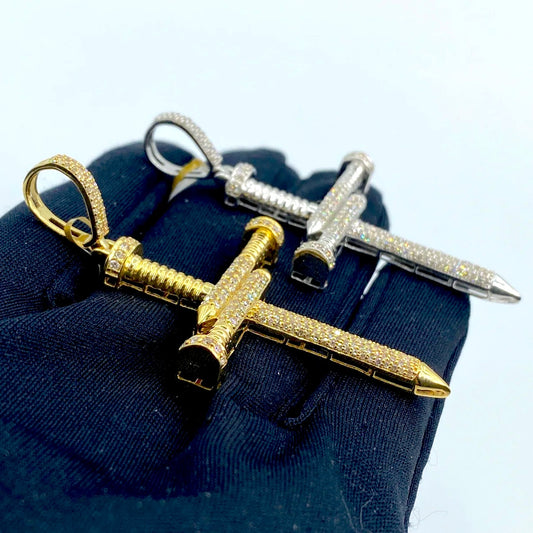 10K Gold Diamond Nail Cross Pendant