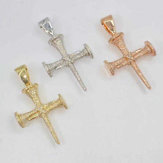 10K Gold Diamond Nail Cross Pendant