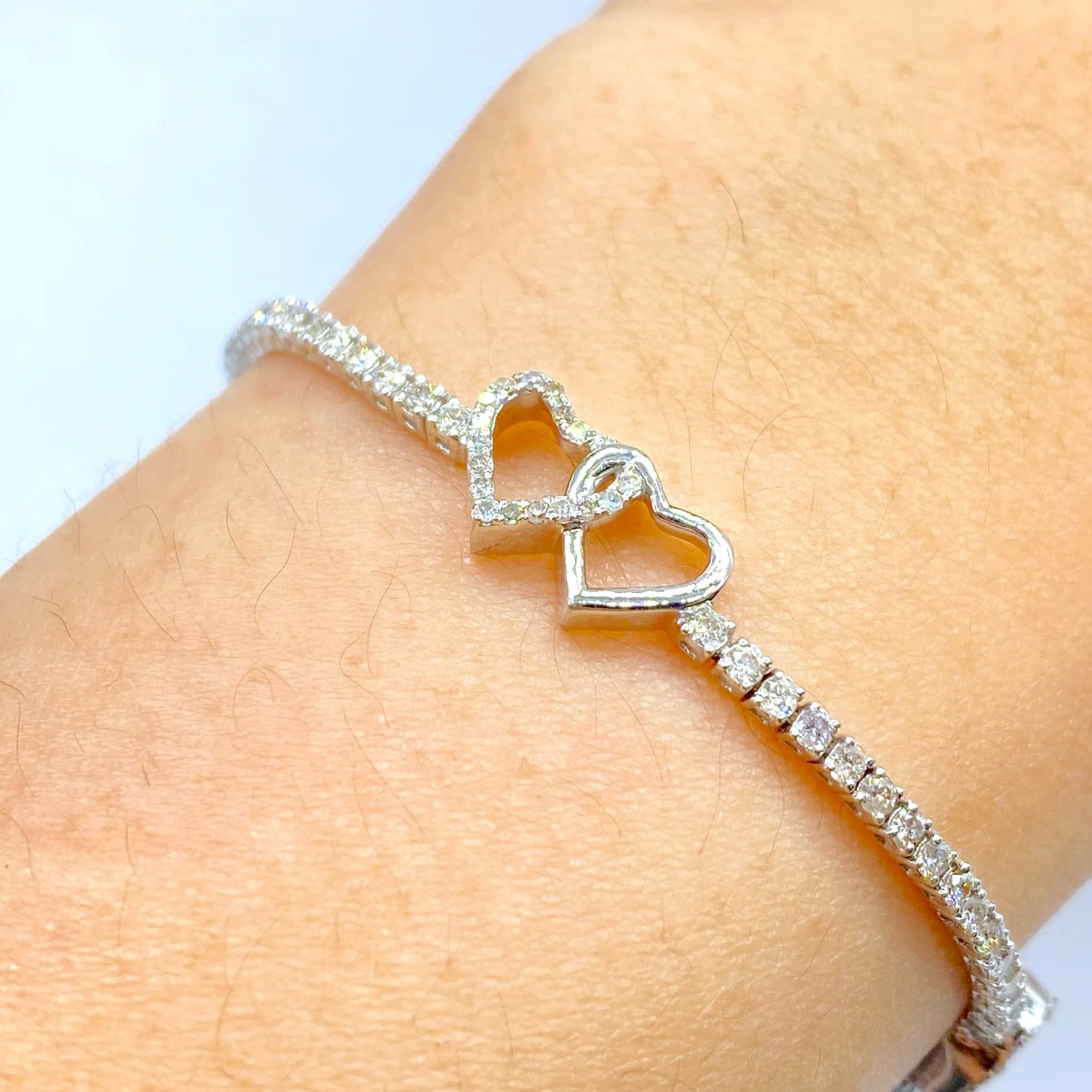 10K Gold Heart Tennis Bracelet 7"