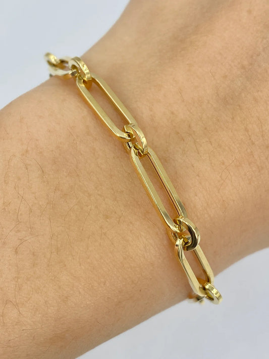 14K Yellow Gold Paper Clip Bracelet 7.5 inches