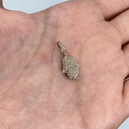 14K Gold Diamond Hamsa Pendant