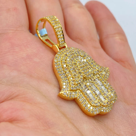 14K Gold Diamond Jumbo Hamsa Pendant