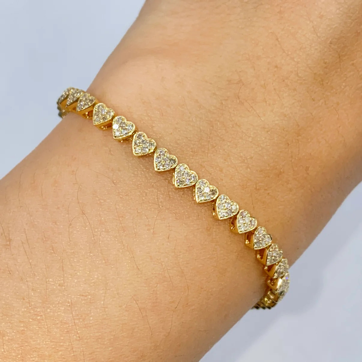 14K Gold Heart Diamond Tennis Bracelet 3.8mm