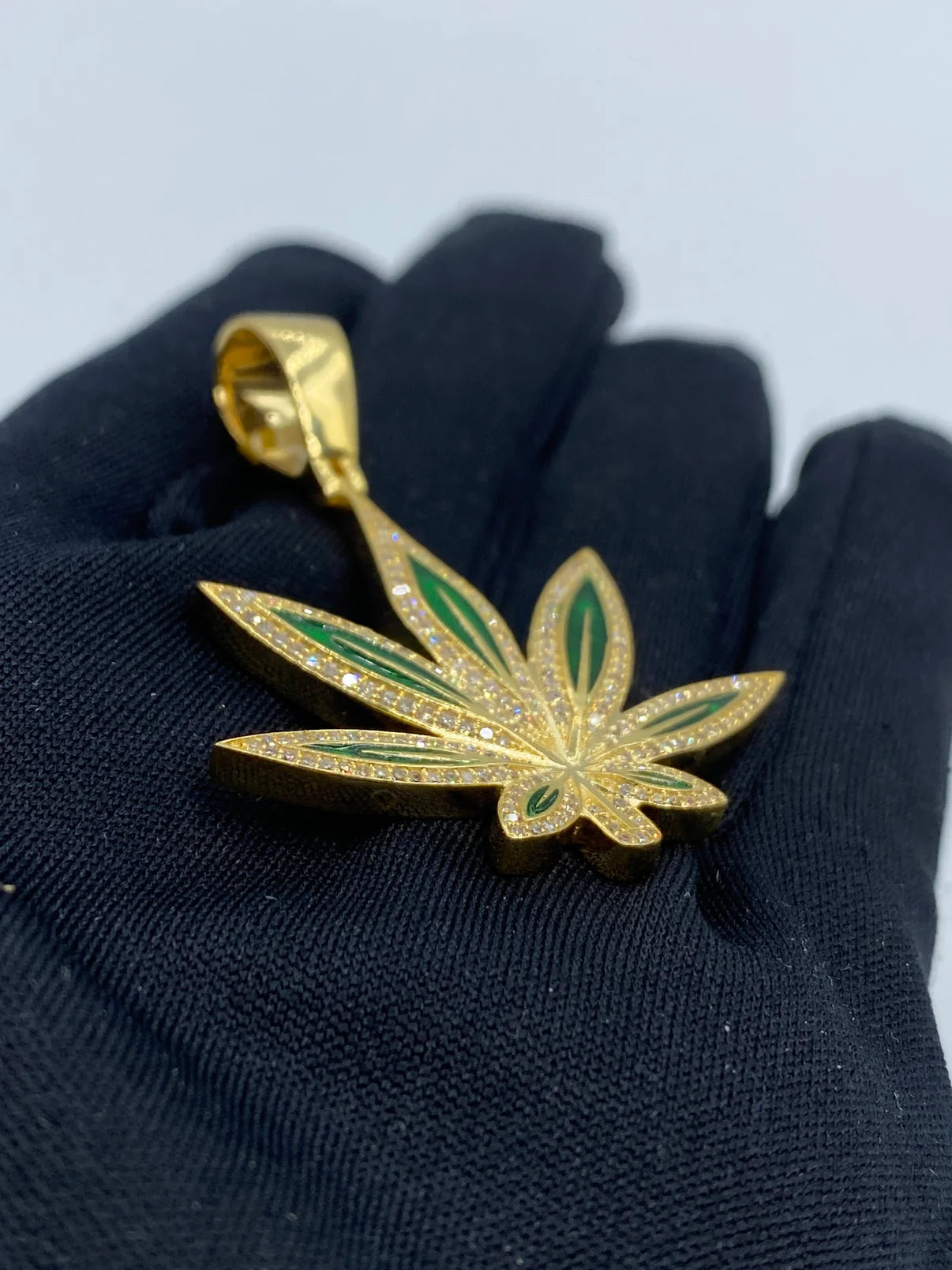 10K Gold Diamond Green Weed Pendant