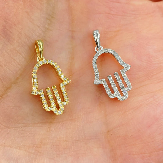 14K Gold Diamond Hamsa Pendant