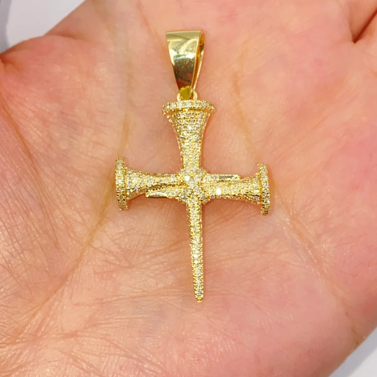 10K Gold Diamond Nail Cross Pendant