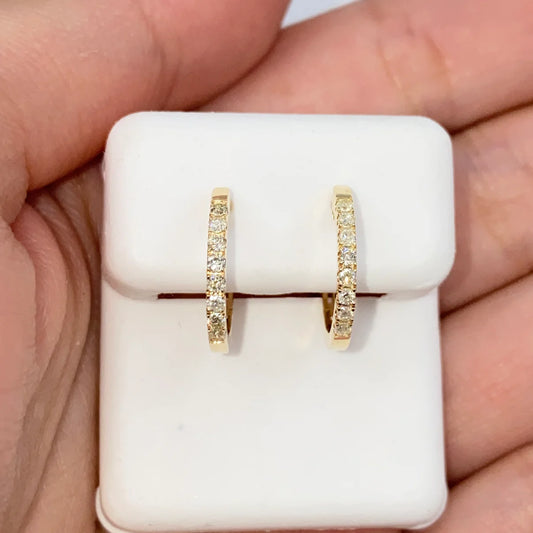 14K Gold Diamond Pave Hoop Earring