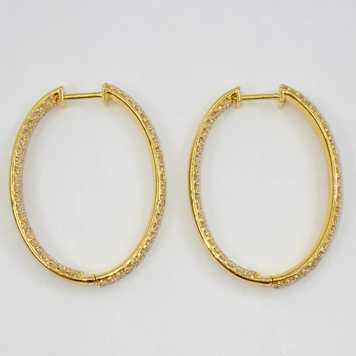 14K Gold Diamond Hoop Earring 1.5"