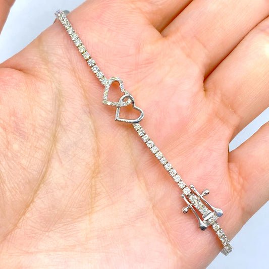 10K Gold Heart Tennis Bracelet 7"