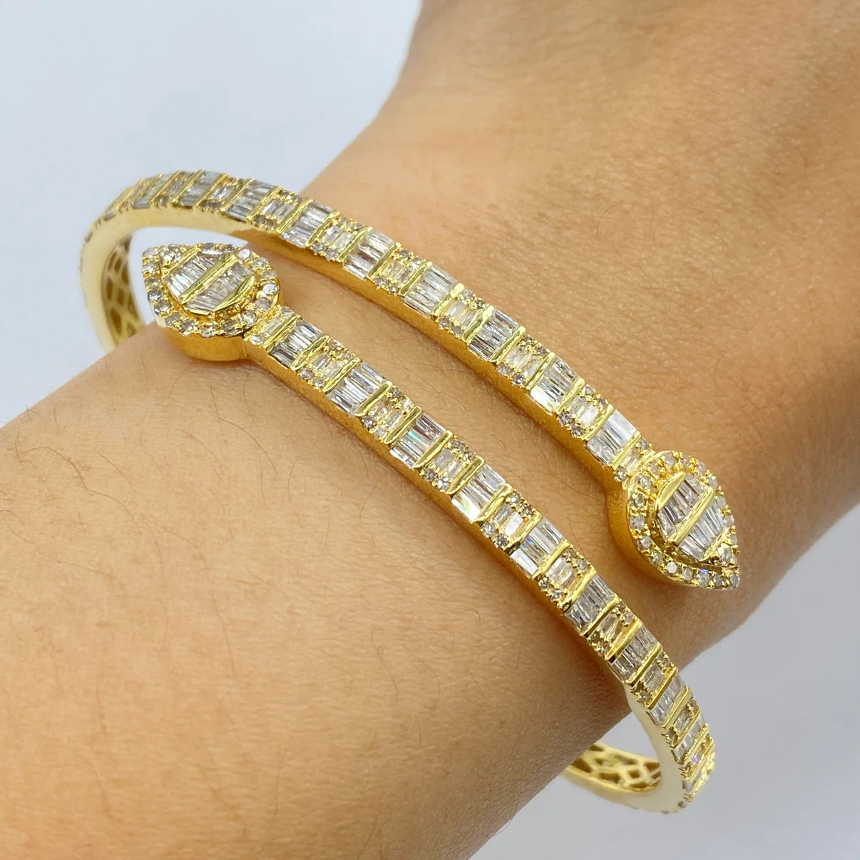 10K Gold Diamond Baguette Bangle Bracelet