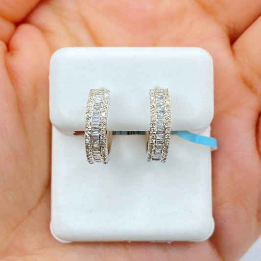 14K Gold Diamond Baguette Hoop Earring