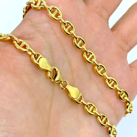 14K Yellow Gold Puff Mariner Link Bracelet 5.5mm