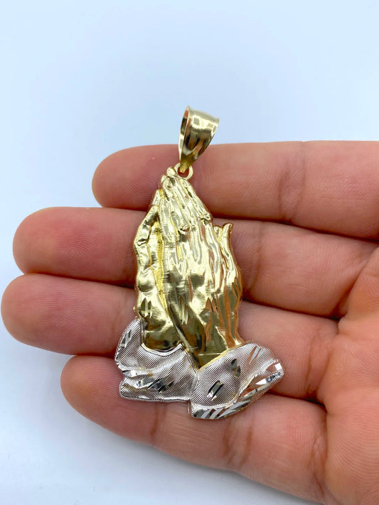 14K Gold Praying Hand Pendant 2.6"