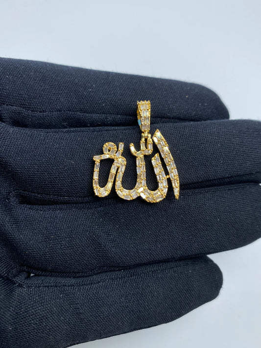 14K Gold Diamond Allah Pendant