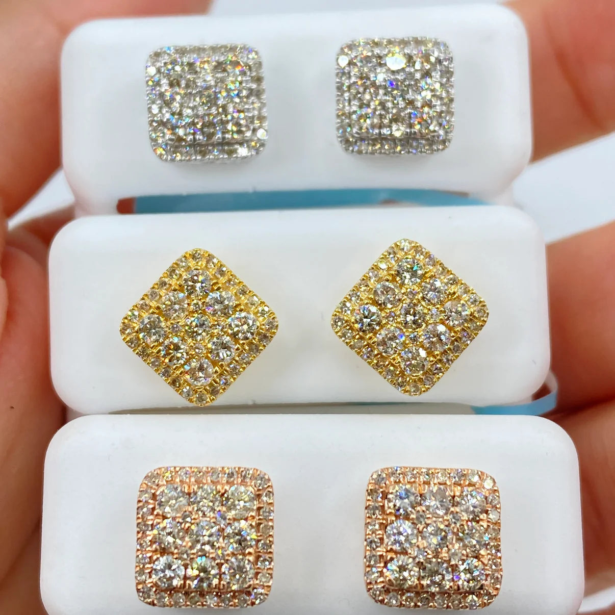 14k Gold Classic Square Diamond Earring