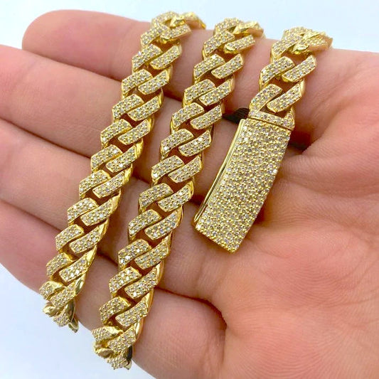 10K Gold Diamond Cuban Link Chain 9mm