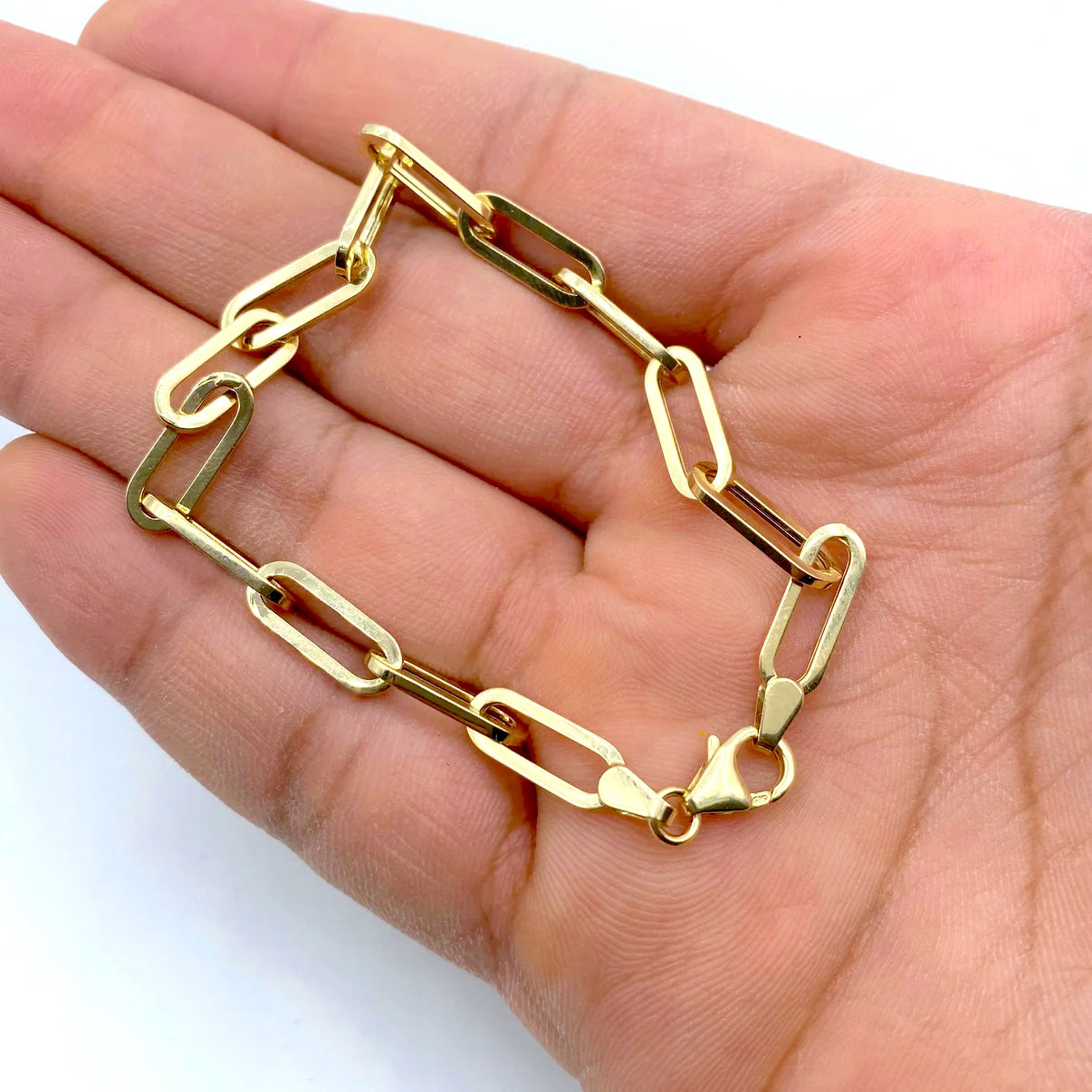 14K Yellow Gold Paper Clip Bracelet 7.5 inches