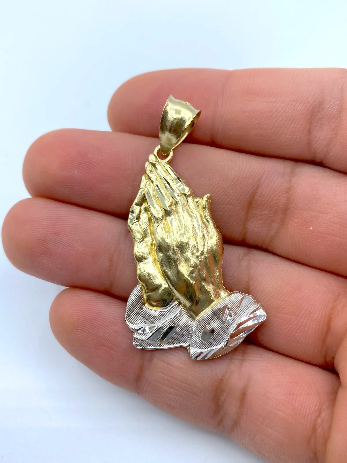 14K Gold Praying Hand Pendant 2.0"