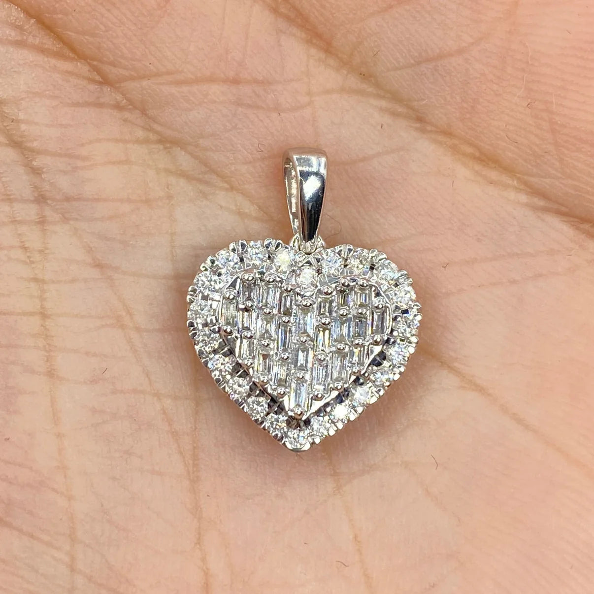 14K Gold Diamond Pave Baguette Heart Pendant